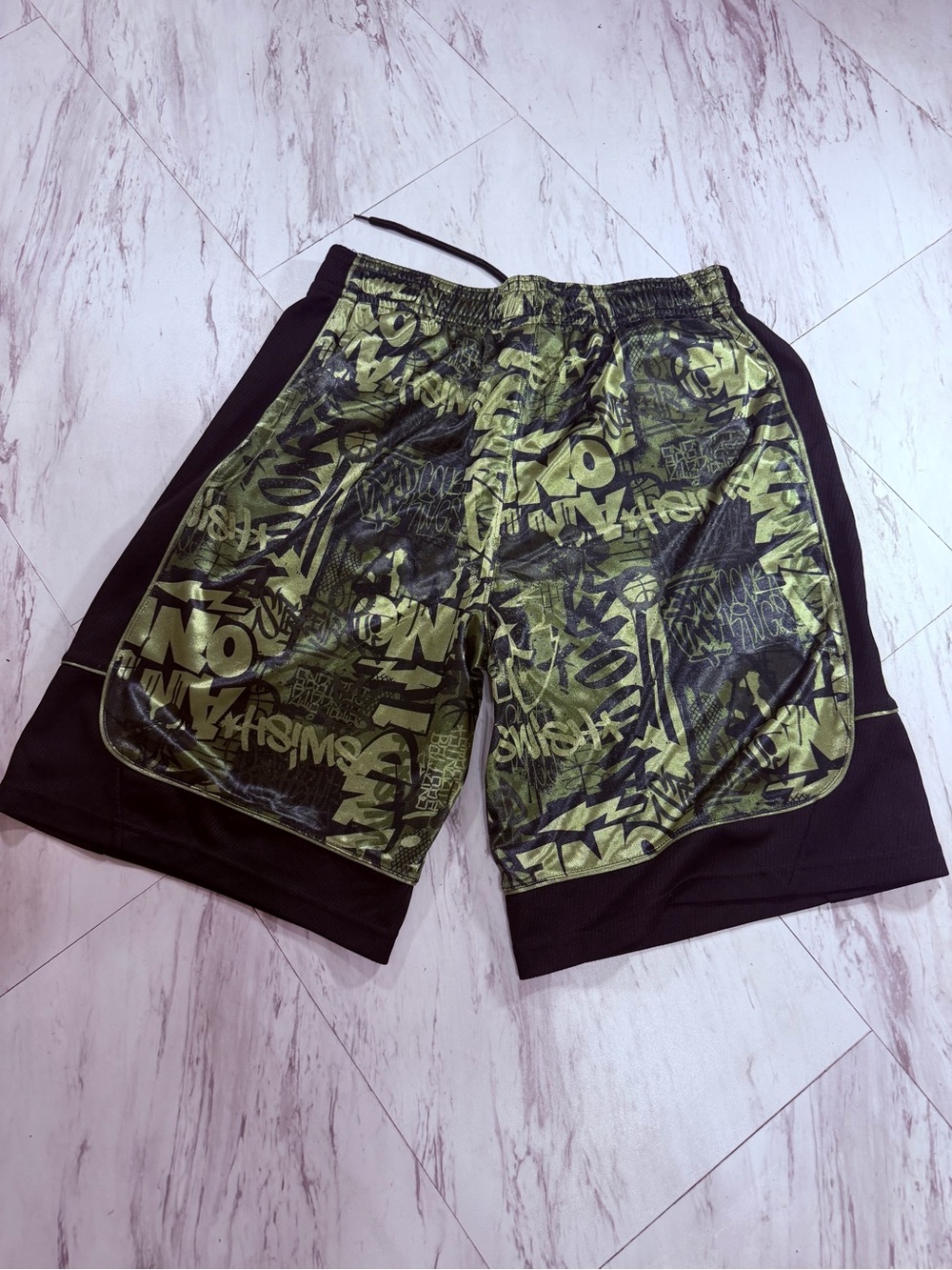 And1 Olive Green & Black Graphic Athletic Shorts